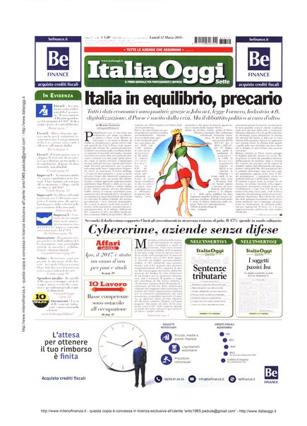 Italia oggi : quotidiano di economia finanza e politica